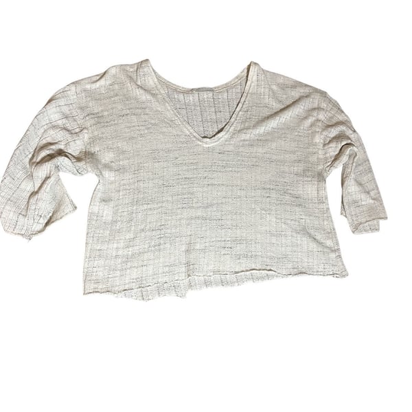 Zara Trafaluc Cream Textured Knit V-Neck Off the Shoulder Crop