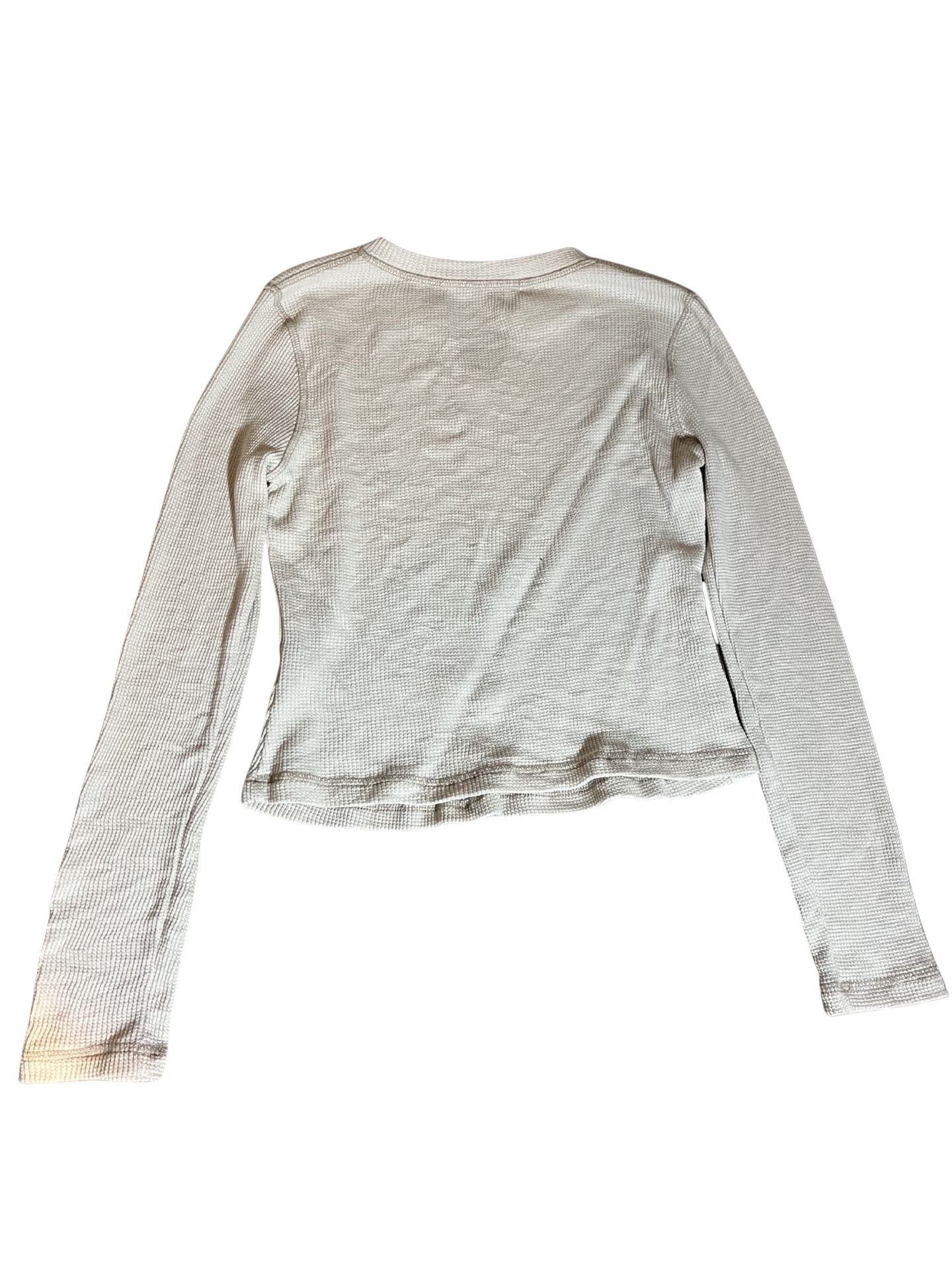 FREEWORLD Women's Long Sleeve Waffle Knit Crop Top, Notch Neck 3