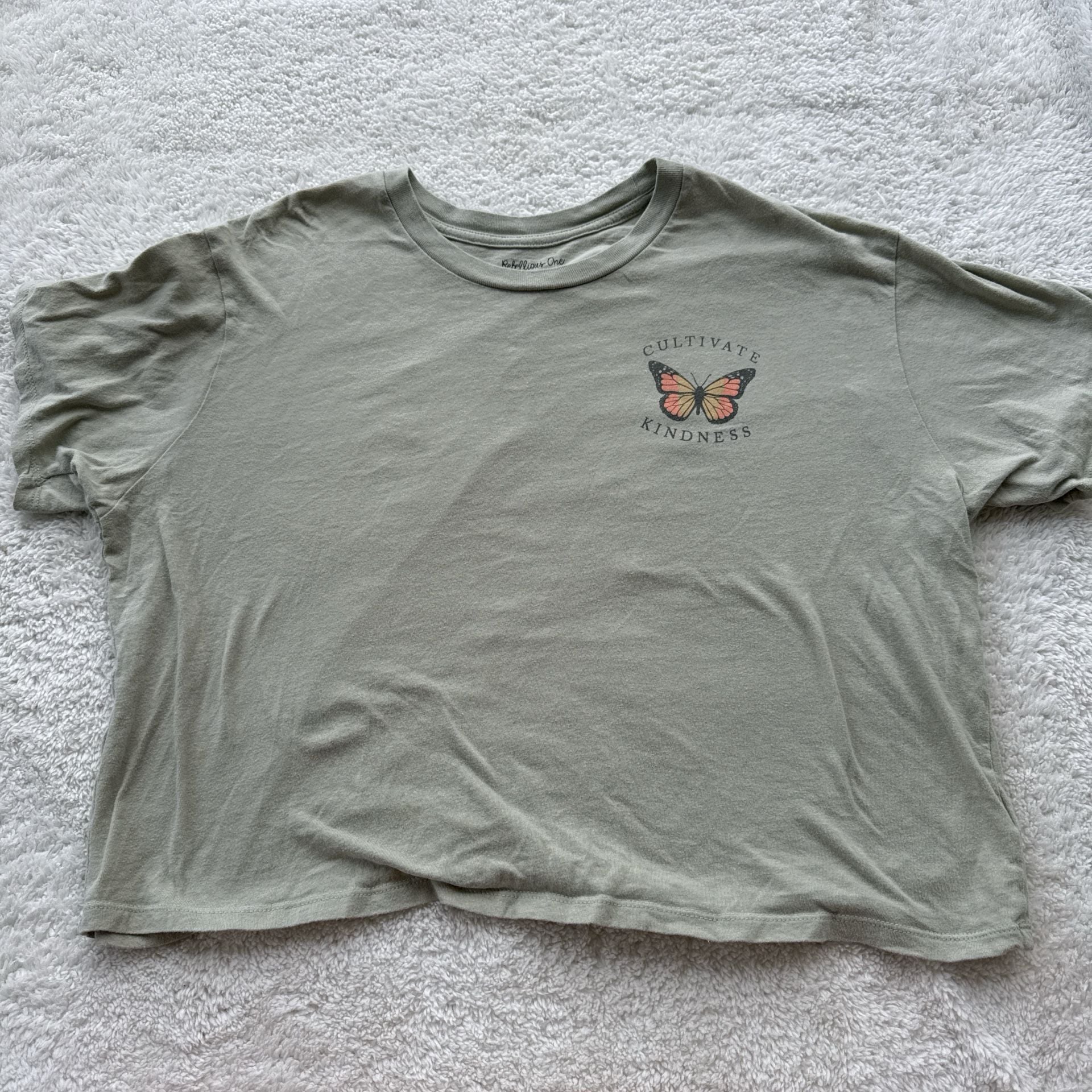 Rebellious One Cultivate Kindness Butterfly Graphic Crop T-Shirt XL 3