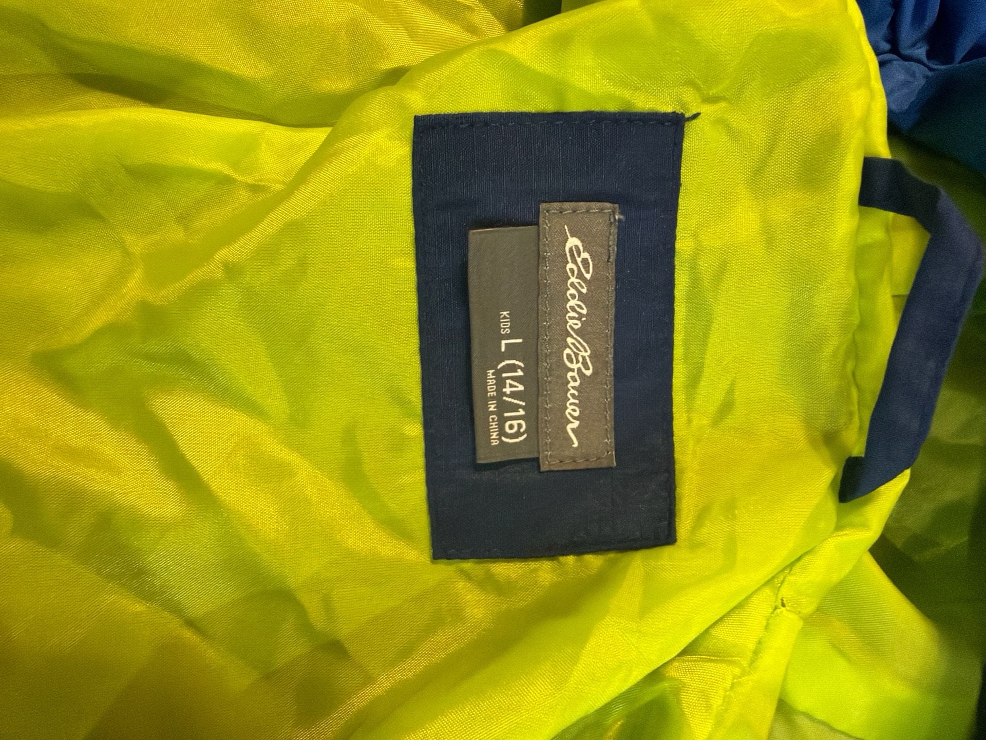 Eddie Bauer Kids L (14/16) Fleece-Lined Hooded Rain Jacket Windbreaker Blue 4