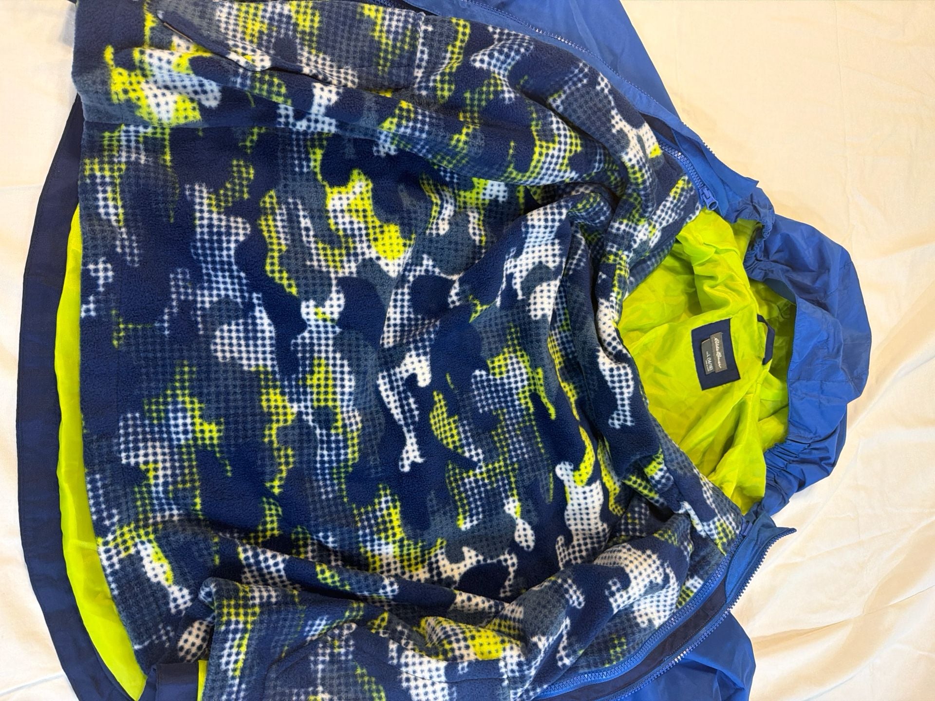 Eddie Bauer Kids L (14/16) Fleece-Lined Hooded Rain Jacket Windbreaker Blue 5