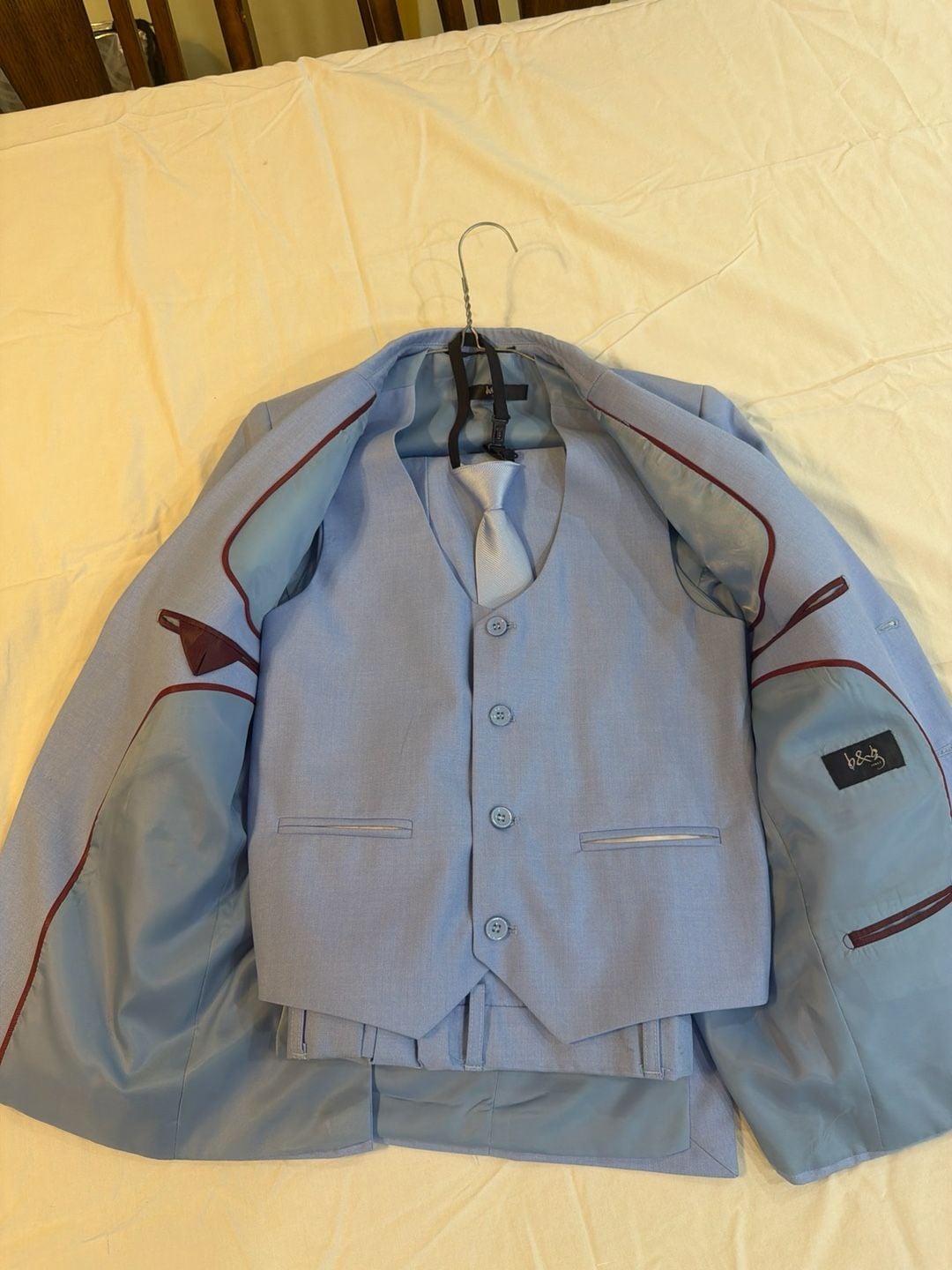 B&G Italy Boys Light Blue 5-Piece Suit Set with Vest and Tie Size 12 2