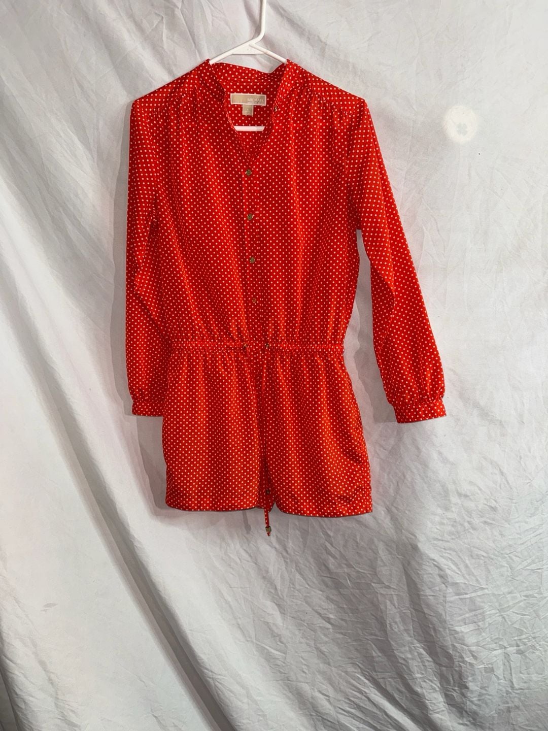 Michael Kors Red and White Polka Dot Long Sleeve Drawstring Romper 2