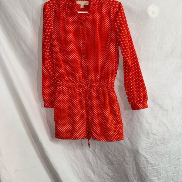 Michael Kors Red and White Polka Dot Long Sleeve Drawstring Romper