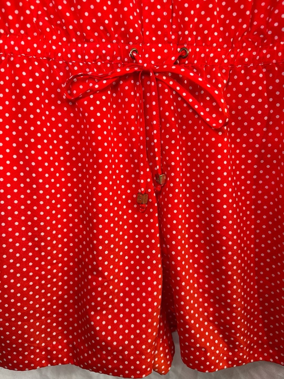 Michael Kors Red and White Polka Dot Long Sleeve Drawstring Romper 4