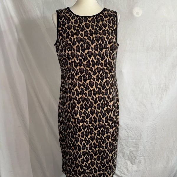 Talbots Sleeveless Leopard Print Jacquard Sheath Dress Size 10