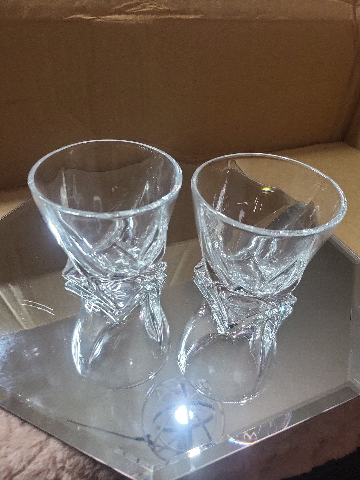 Pair of Mikasa Crystal Swirl Rocks Whiskey Glasses 1