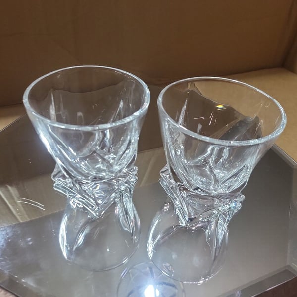 Pair of Mikasa Crystal Swirl Rocks Whiskey Glasses