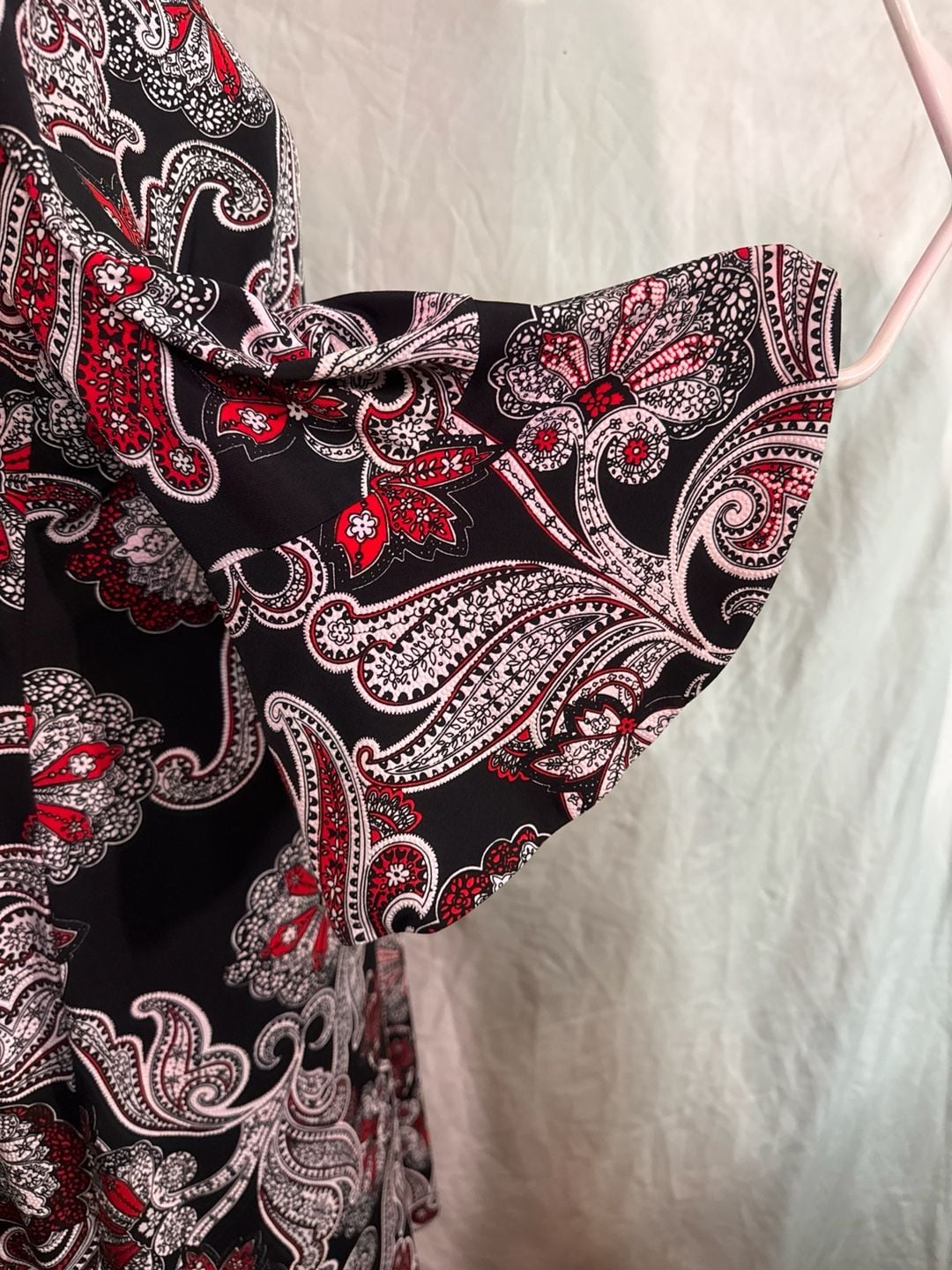 Liz Claiborne Red Black White Paisley Bell Sleeve Shift Dress Women's Size 16 3