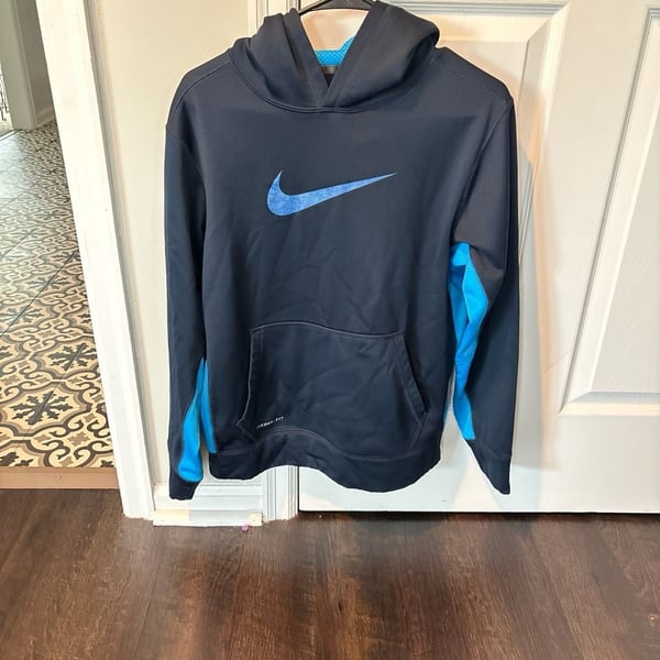 Nike Boys Therma-FIT Pullover Hoodie Navy Blue Teal Swoosh Size XL