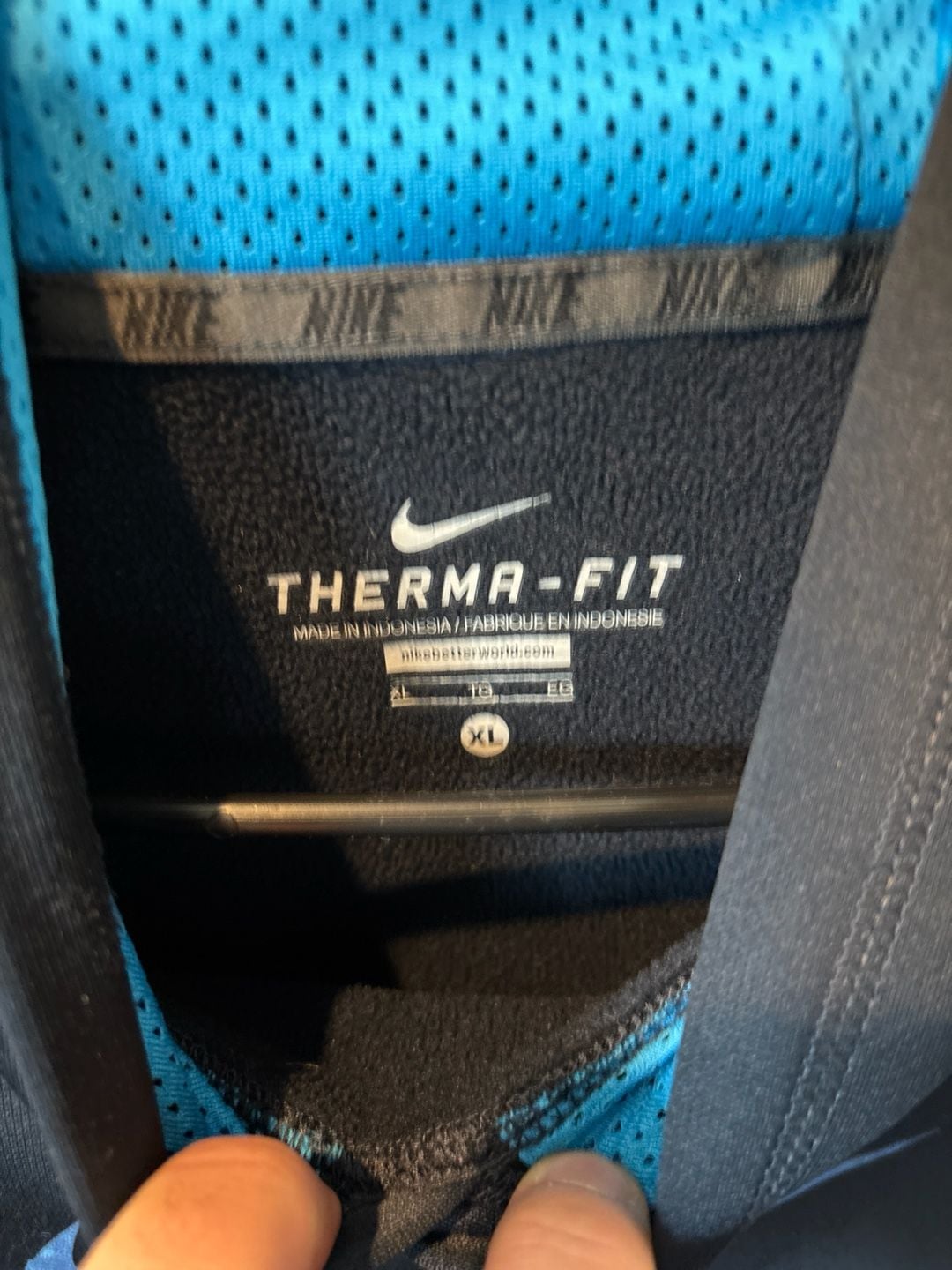Nike Boys Therma-FIT Pullover Hoodie Navy Blue Teal Swoosh Size XL 5