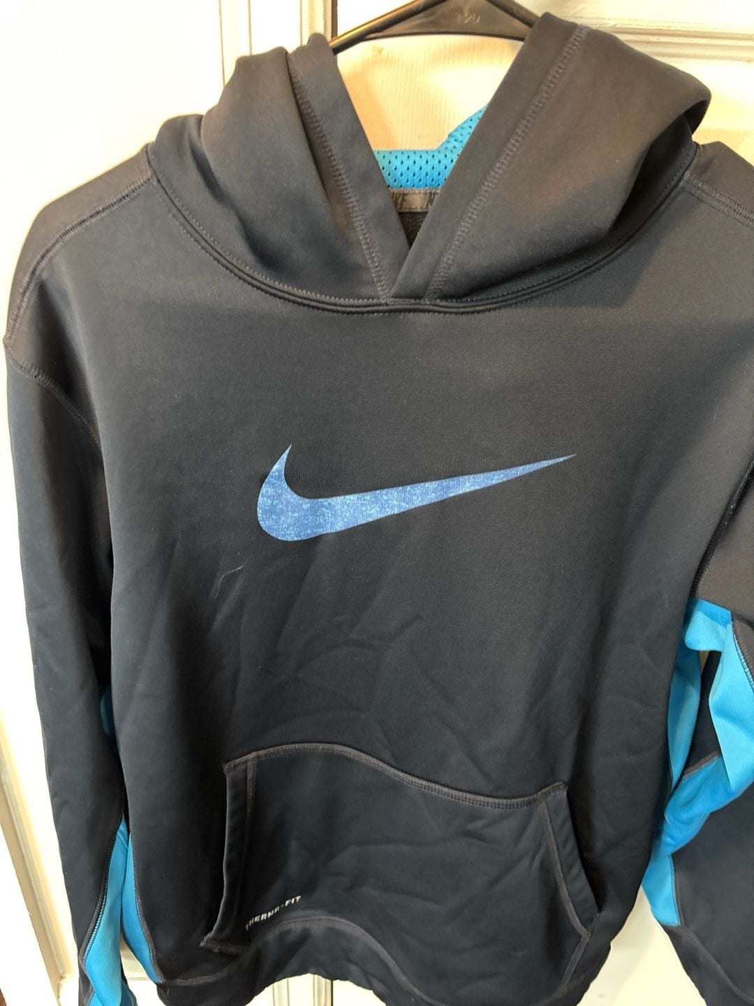 Nike Boys Therma-FIT Pullover Hoodie Navy Blue Teal Swoosh Size XL 7