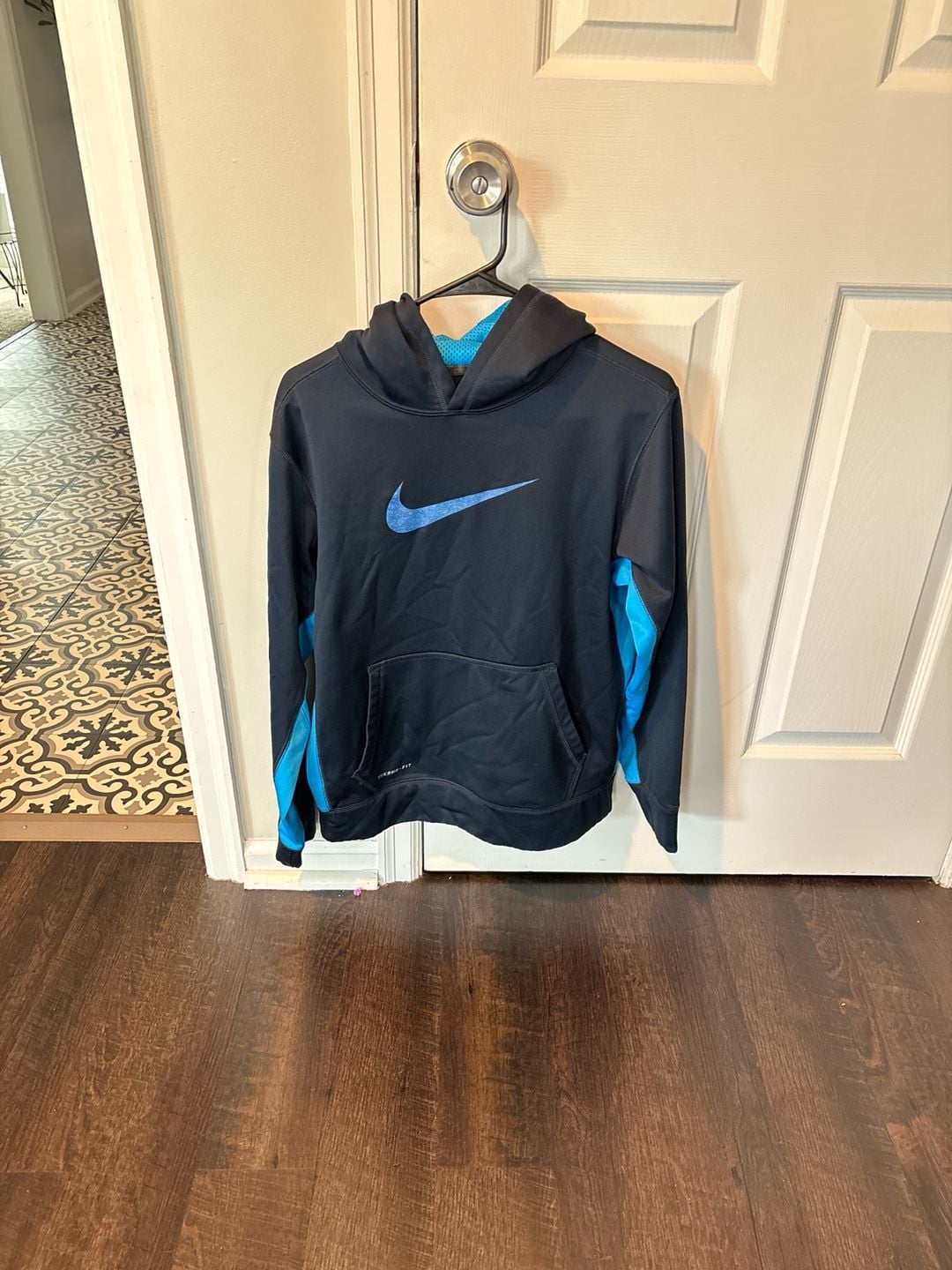 Nike Boys Therma-FIT Pullover Hoodie Navy Blue Teal Swoosh Size XL 8