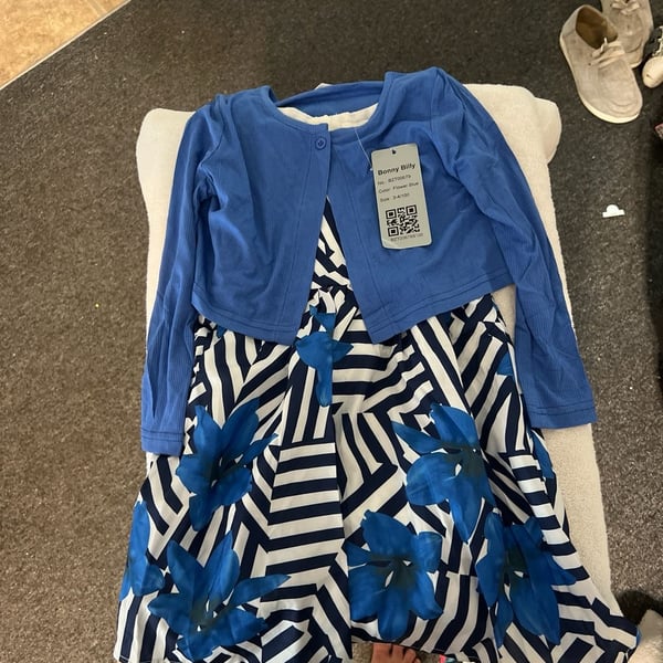 Bonny Billy Girls Flower Blue Dress and Cardigan 2-Piece Outfit Set