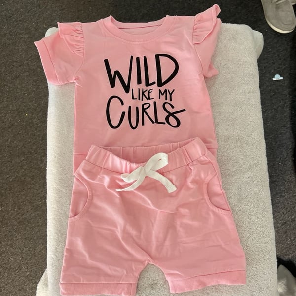 The Juniper Shop Pink Wild Like My Curls 2pc Flutter Sleeve Shorts Set