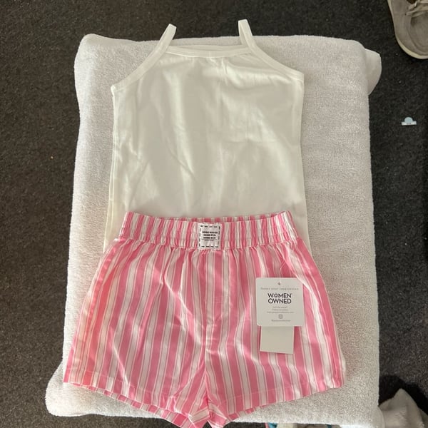 Grayson Collective Women-Owned Pink Striped Boxer Pajama Shorts and Tank Top Set 18 Months 