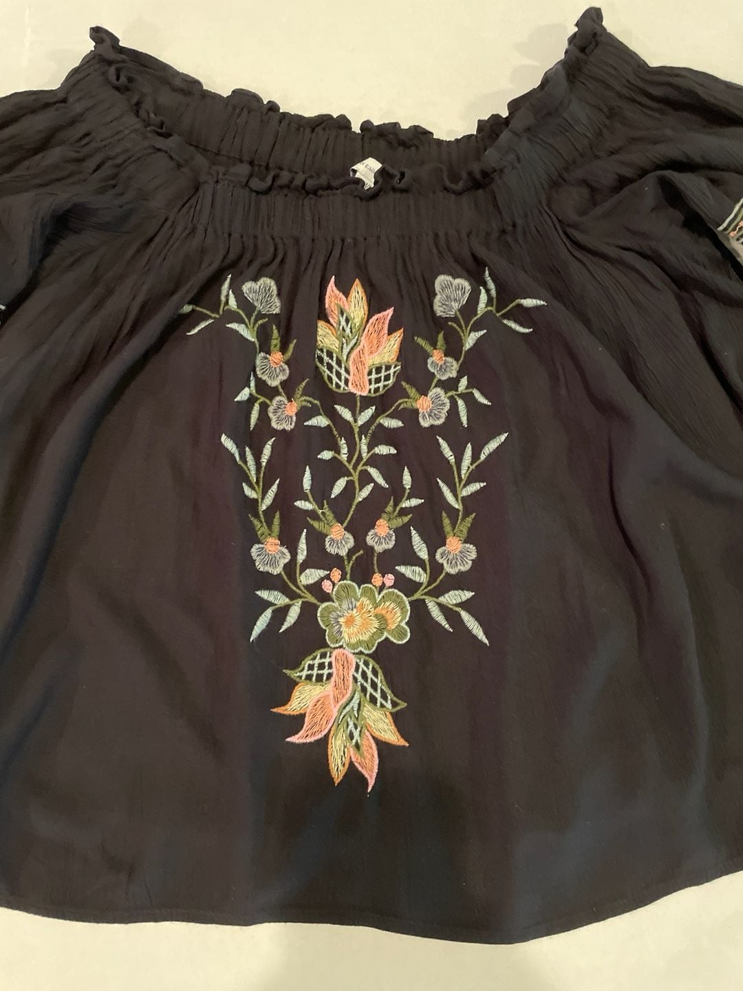 American Eagle Embroidered Off-The-Shoulder Boho Blouse, Black, Size Medium 5