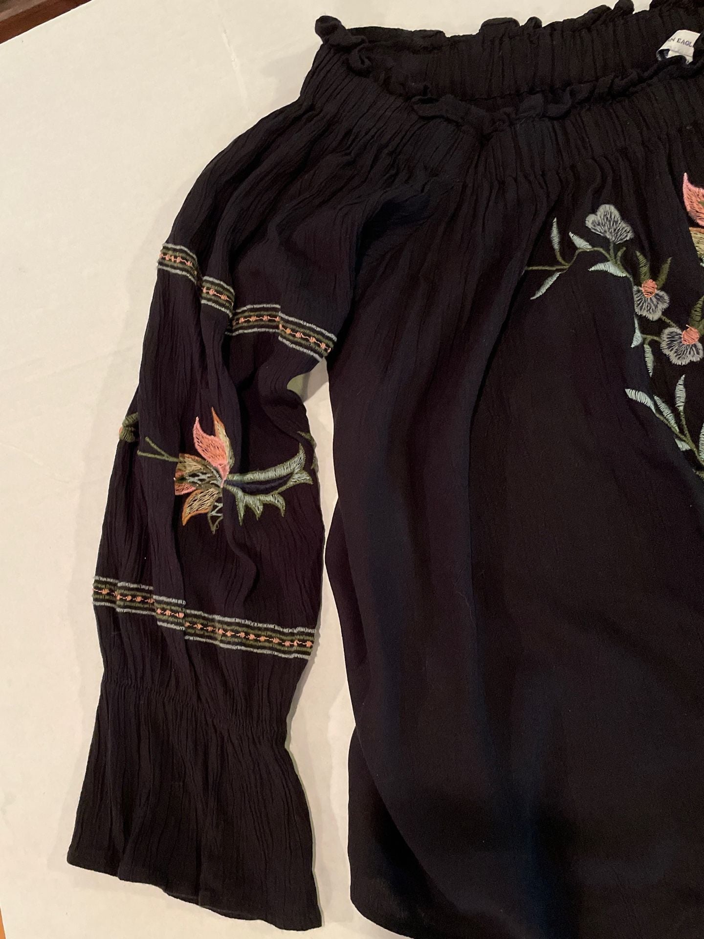 American Eagle Embroidered Off-The-Shoulder Boho Blouse, Black, Size Medium 6