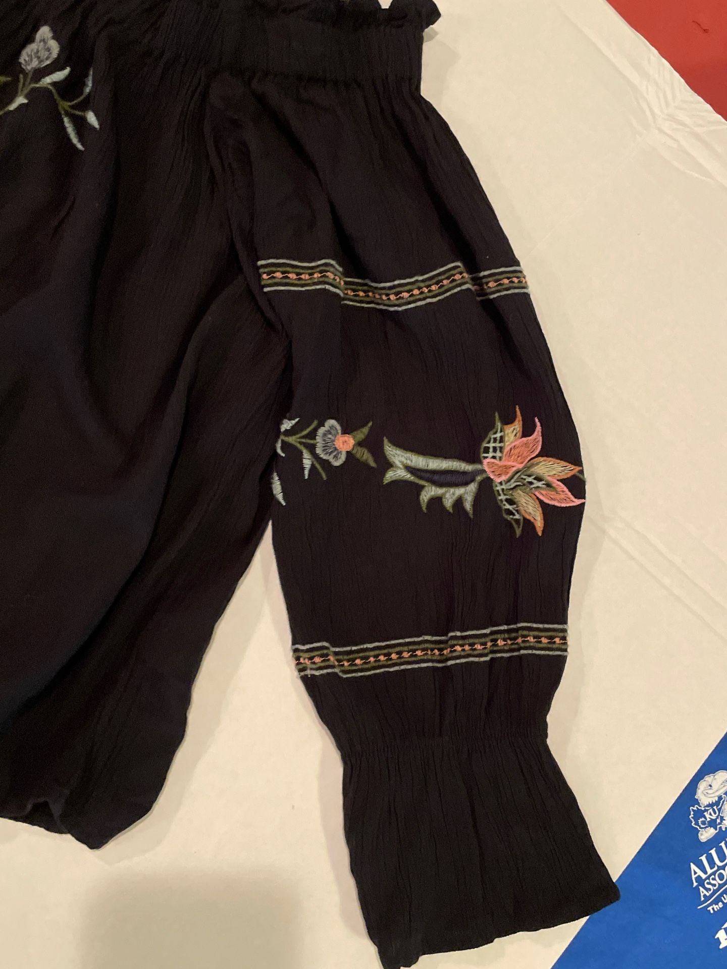American Eagle Embroidered Off-The-Shoulder Boho Blouse, Black, Size Medium 7