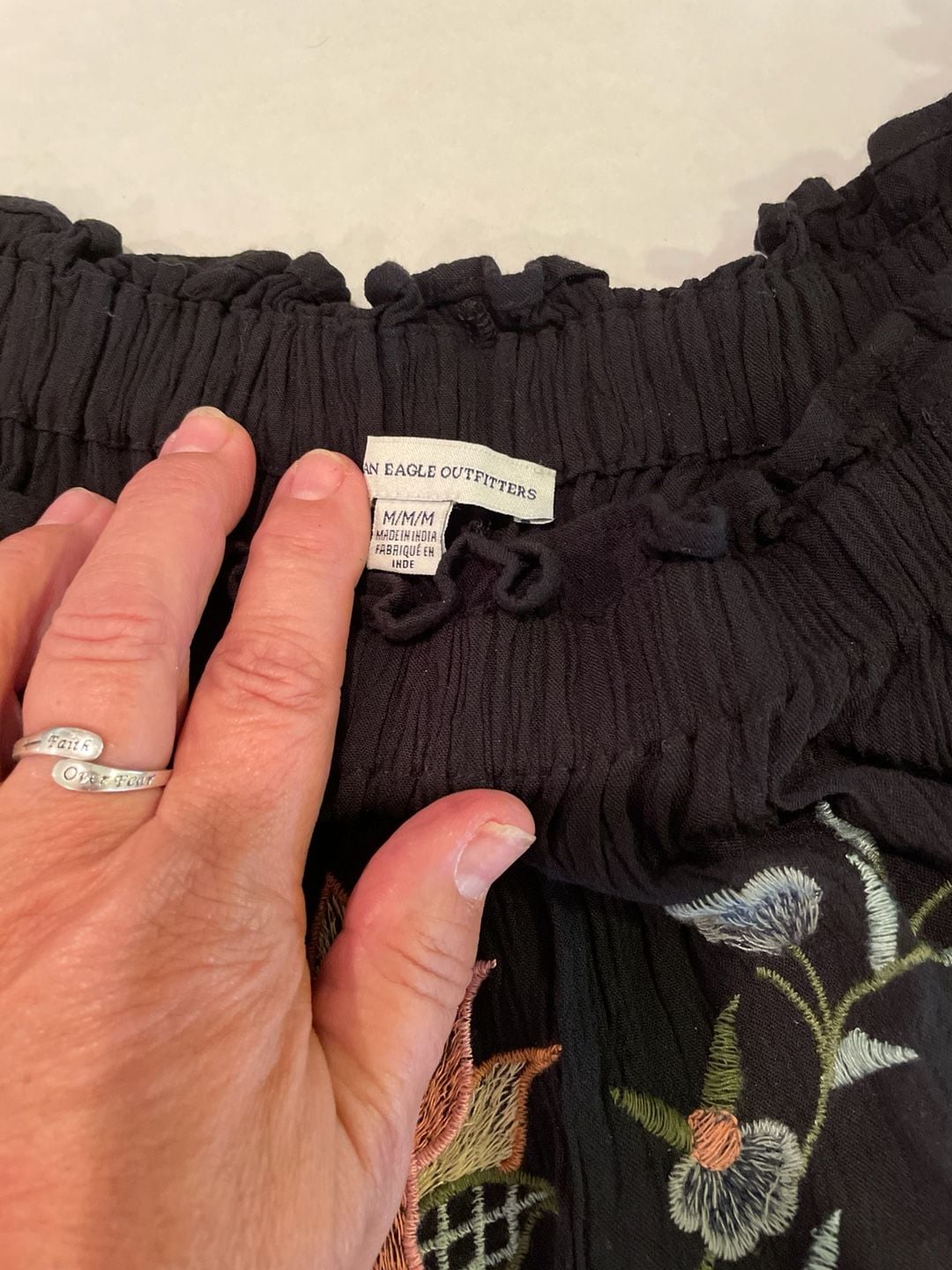 American Eagle Embroidered Off-The-Shoulder Boho Blouse, Black, Size Medium 9