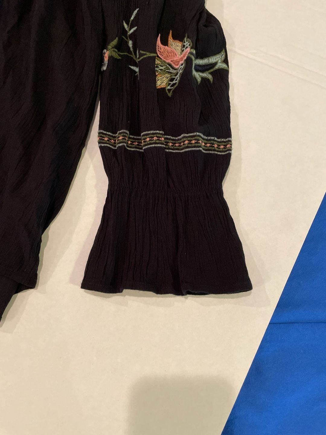 American Eagle Embroidered Off-The-Shoulder Boho Blouse, Black, Size Medium 10