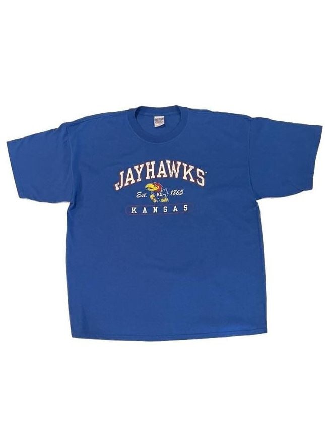Vintage Kansas Jayhawks University Blue Graphic T-Shirt 2XL 2