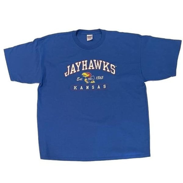 Vintage Kansas Jayhawks University Blue Graphic T-Shirt 2XL