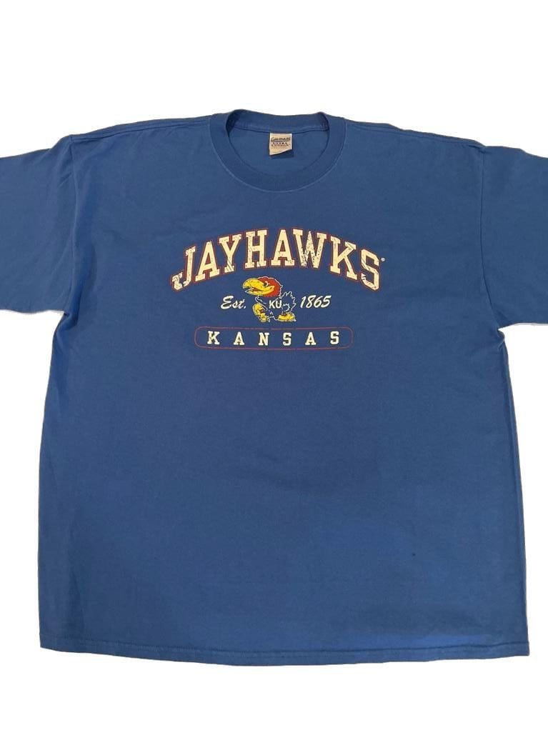 Vintage Kansas Jayhawks University Blue Graphic T-Shirt 2XL 4