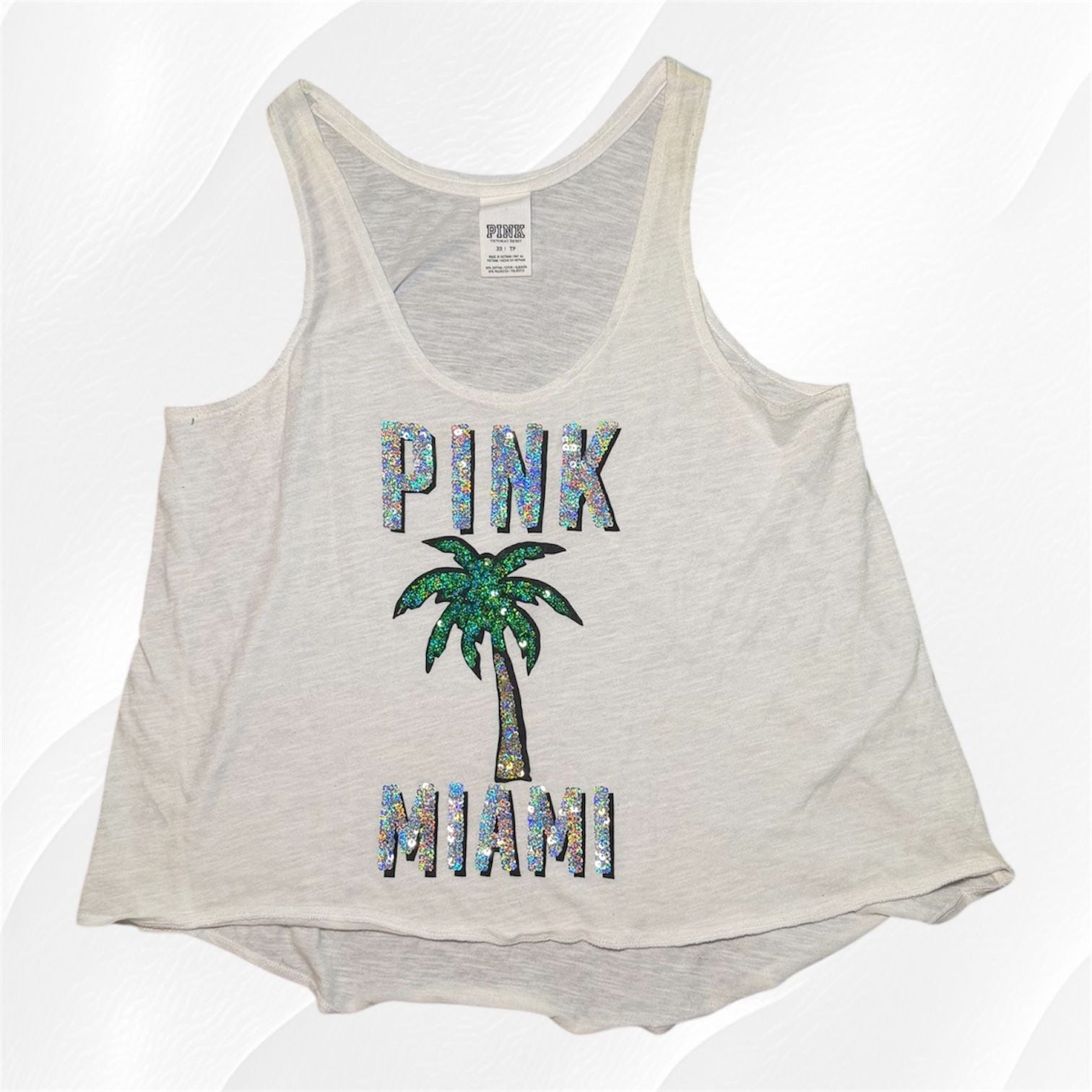 Victoria’s Secret PINK Sequin Miami Palm Tree Tank Top White XS Y2K Tropical 9