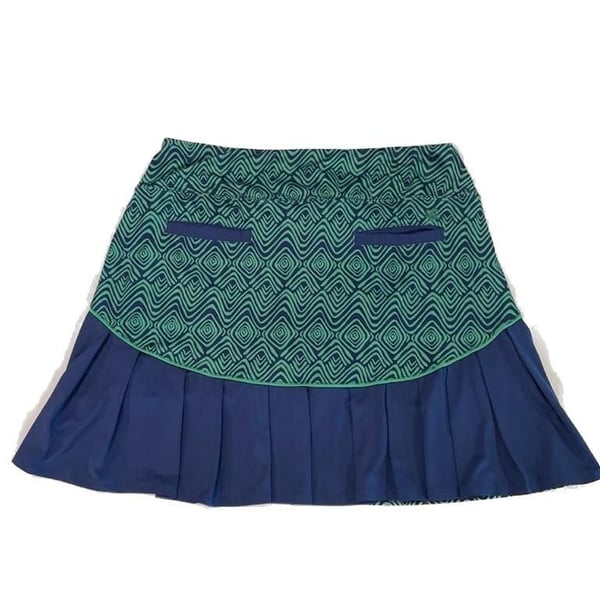 Birdies and Bows Women's Blue and Green Pleated Golf/Tennis Skort Sz MED.