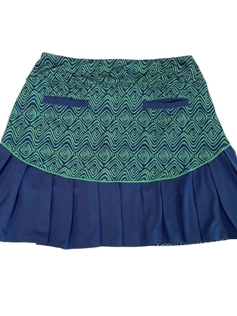 Birdies and Bows Women's Blue and Green Pleated Golf/Tennis Skort Sz MED. 3