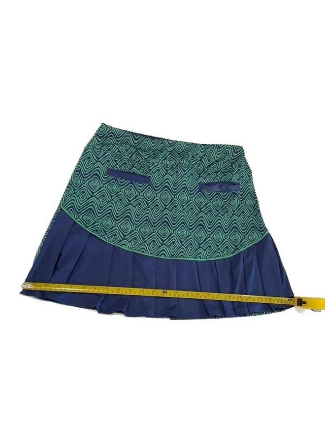 Birdies and Bows Women's Blue and Green Pleated Golf/Tennis Skort Sz MED. 11
