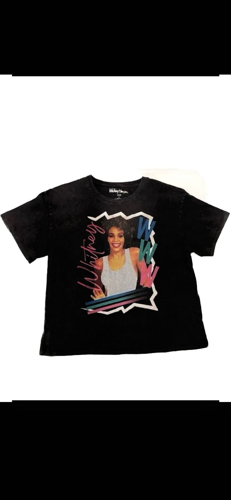Whitney Houston Vintage-Style Acid Wash Graphic Cropped T-Shirt Size L 2