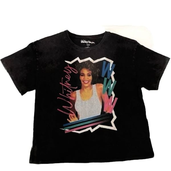 Whitney Houston Vintage-Style Acid Wash Graphic Cropped T-Shirt Size L