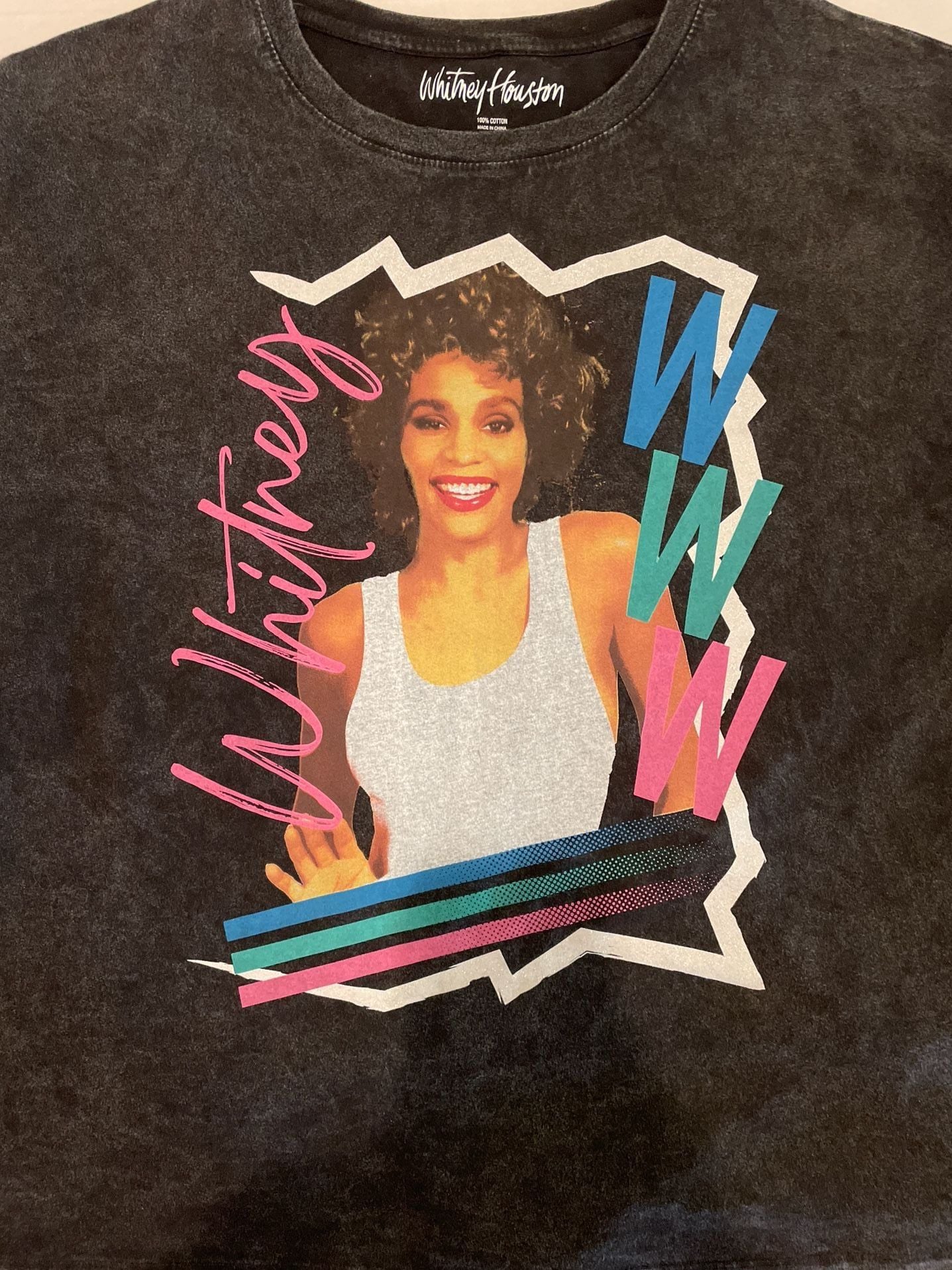 Whitney Houston Vintage-Style Acid Wash Graphic Cropped T-Shirt Size L 7
