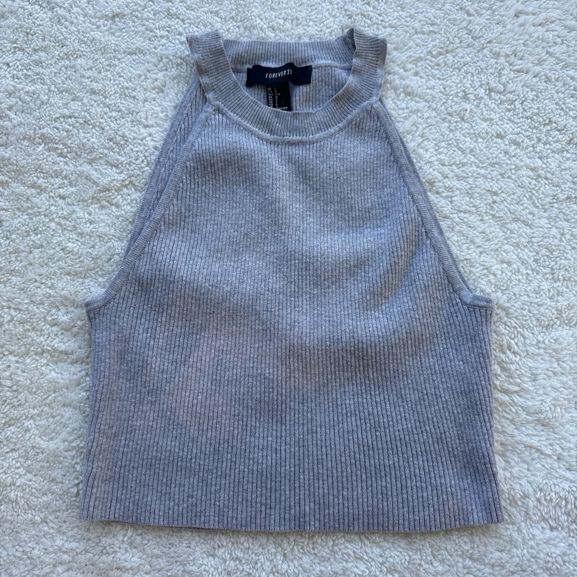 Forever 21 Grey Ribbed High Neck Sleeveless Halter Crop Top 3