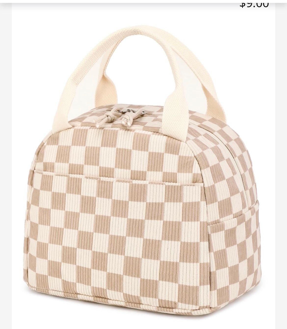 Bluboon Corduroy Insulated Checkered Lunch Tote Bag 2