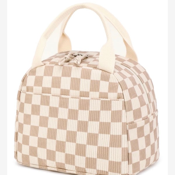 Bluboon Corduroy Insulated Checkered Lunch Tote Bag