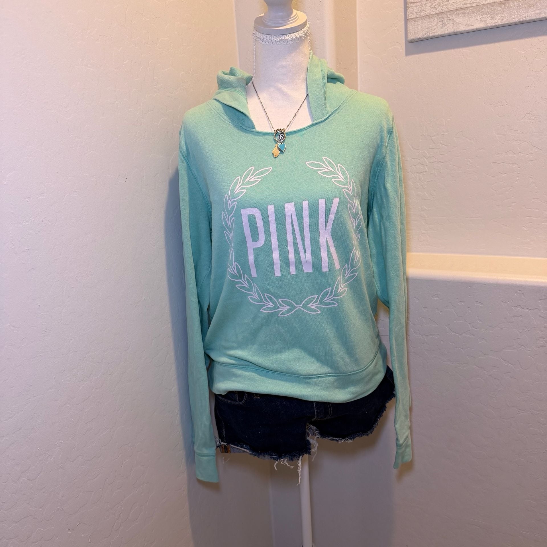 Victoria’s Secret PINK Mint Green Hoodie Women’s Size M Logo Pullover 11