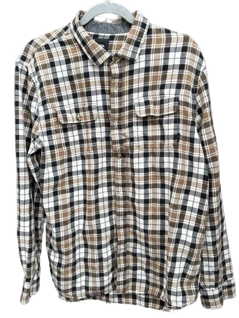 Vans Classic Fit Plaid Flannel Button Up Shirt Men's Large Brown/Black/White 2