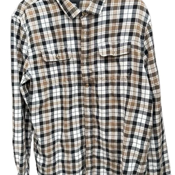 Vans Classic Fit Plaid Flannel Button Up Shirt Men's Large Brown/Black/White