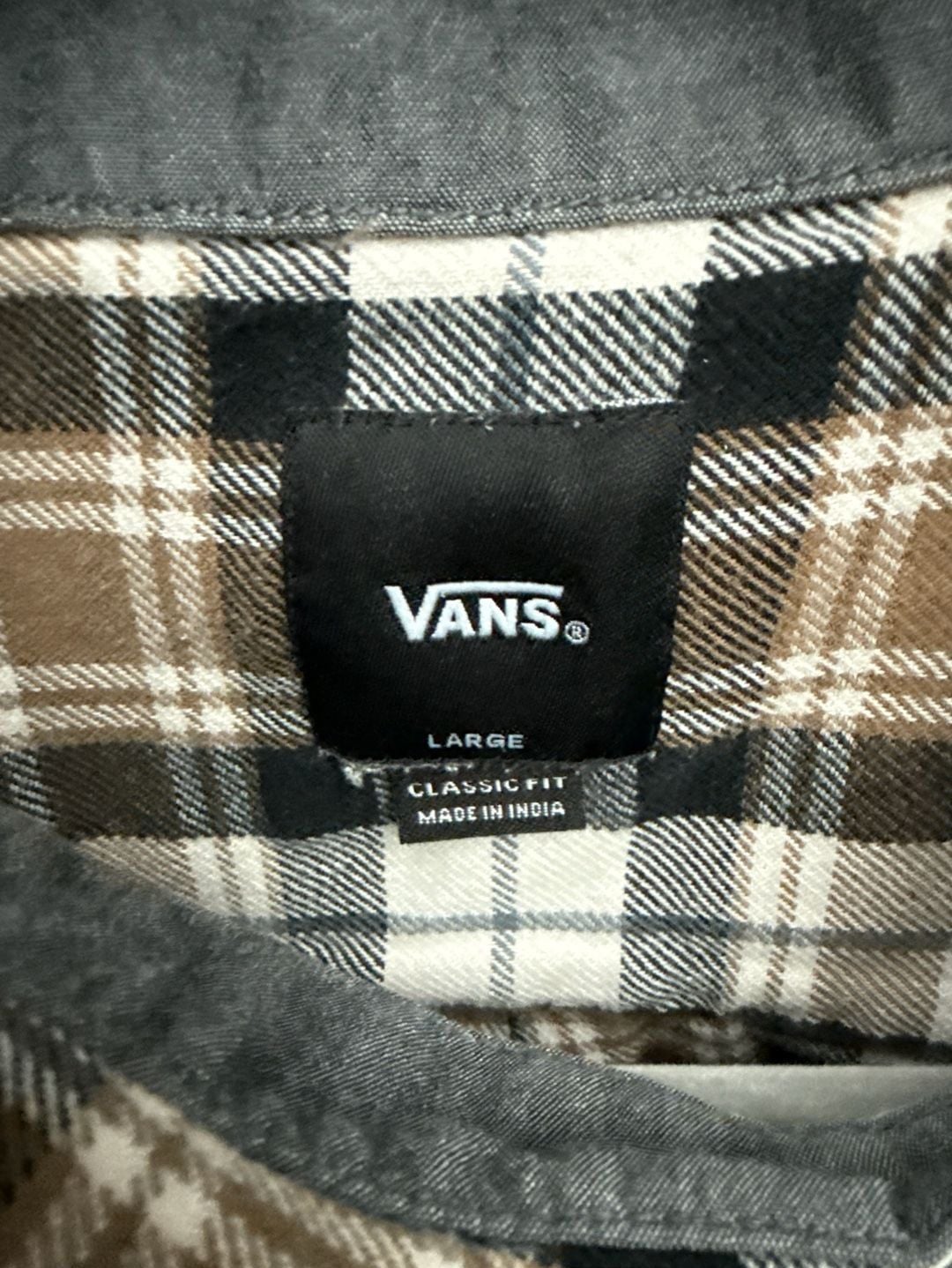 Vans Classic Fit Plaid Flannel Button Up Shirt Men's Large Brown/Black/White 3