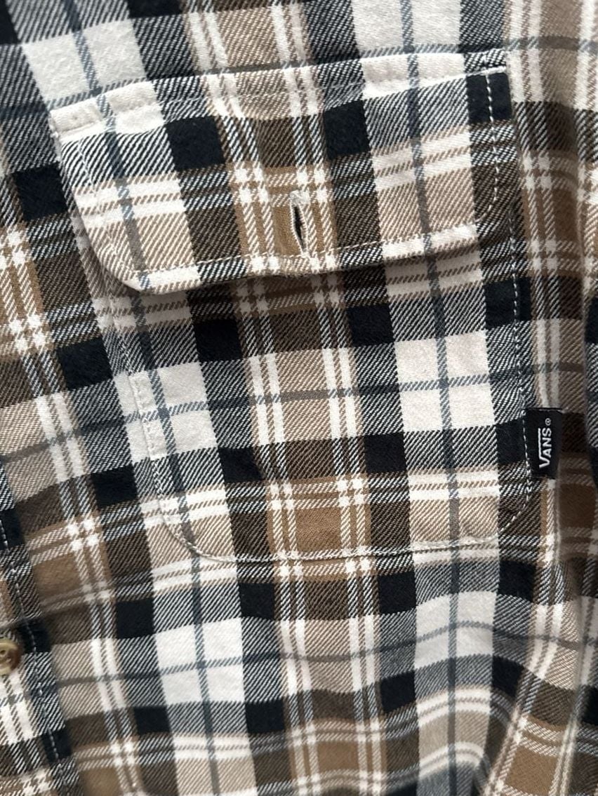 Vans Classic Fit Plaid Flannel Button Up Shirt Men's Large Brown/Black/White 4