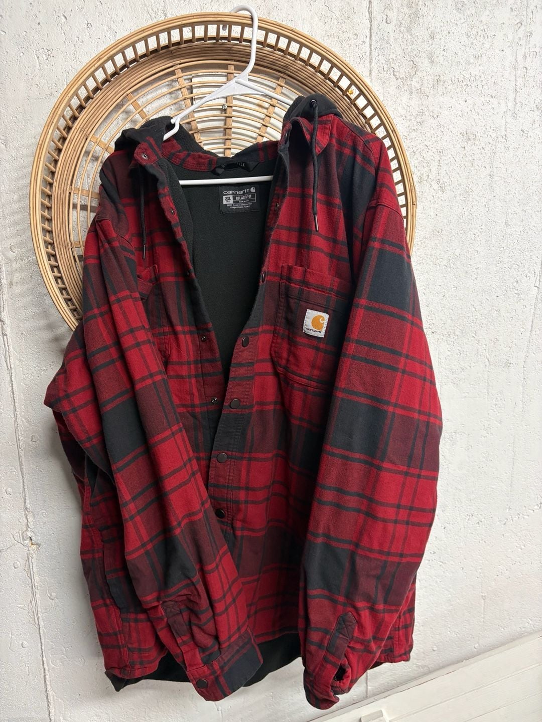 Carhartt Rugged Flex Relaxed Fit Flannel Fleece Lined Hooded Shirt 2xl 2
