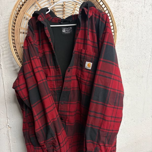 Carhartt Rugged Flex Relaxed Fit Flannel Fleece Lined Hooded Shirt 2xl