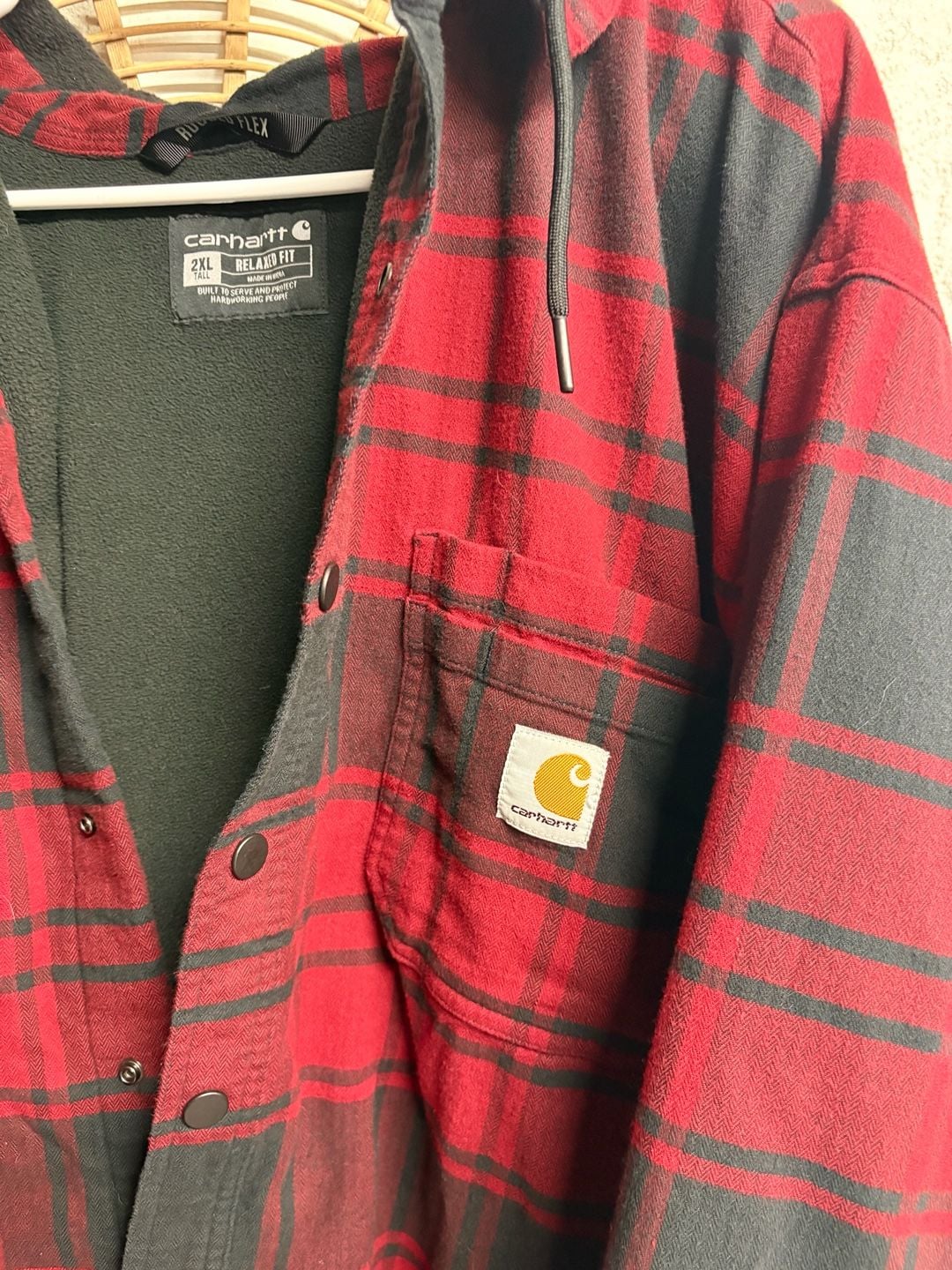 Carhartt Rugged Flex Relaxed Fit Flannel Fleece Lined Hooded Shirt 2xl 5