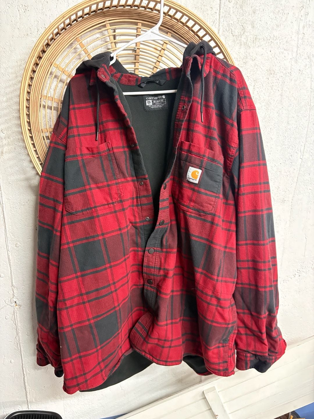 Carhartt Rugged Flex Relaxed Fit Flannel Fleece Lined Hooded Shirt 2xl 9