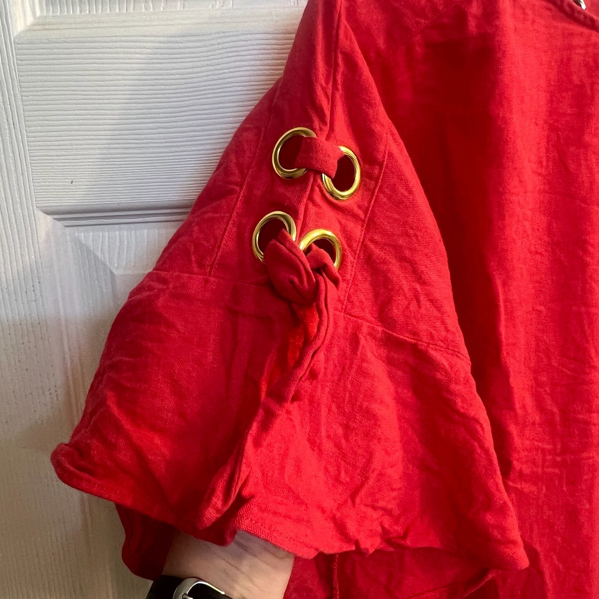 Ellen Tracy Red Linen Blend Dolman Flutter Sleeve Grommet Top Size S Spring 5