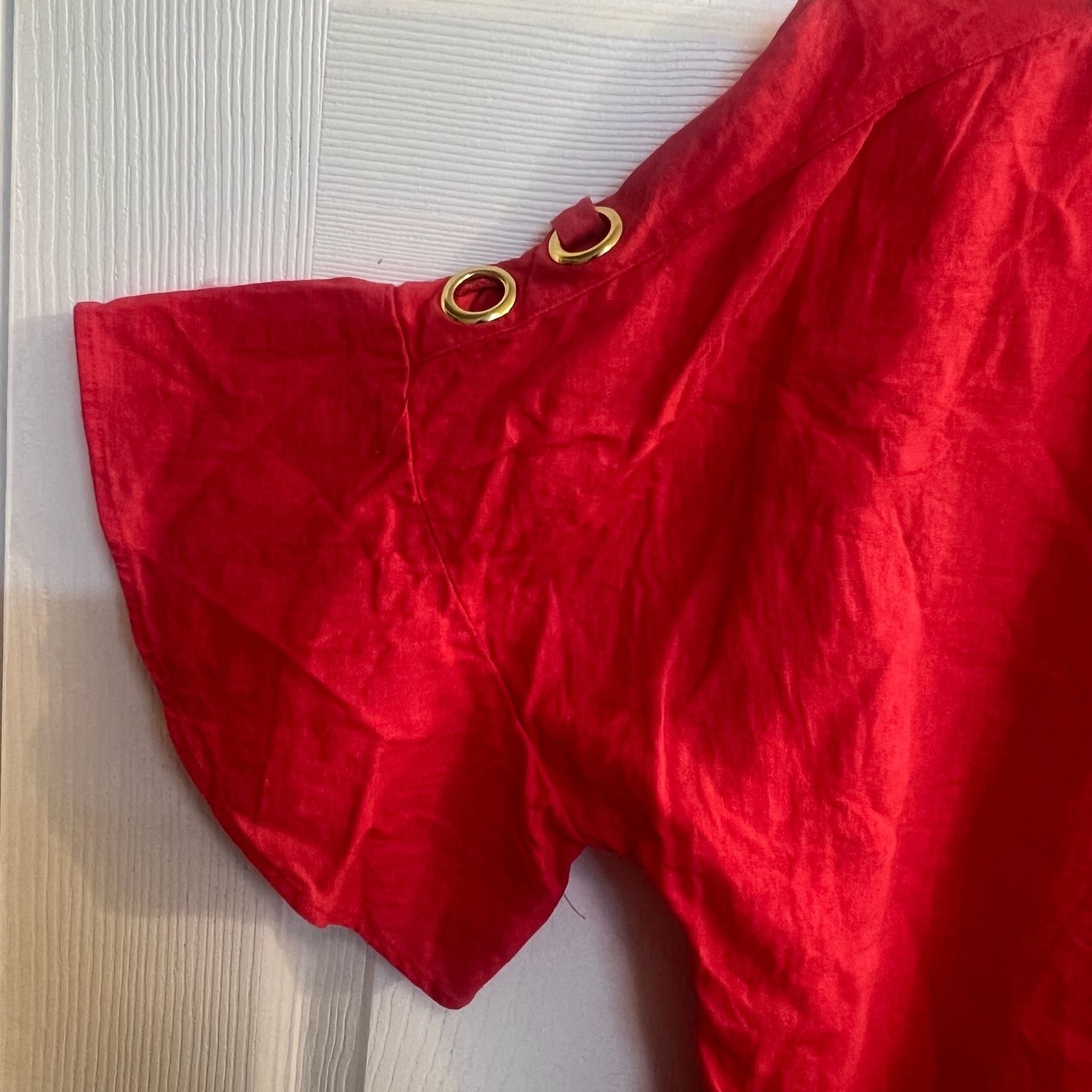 Ellen Tracy Red Linen Blend Dolman Flutter Sleeve Grommet Top Size S Spring 7