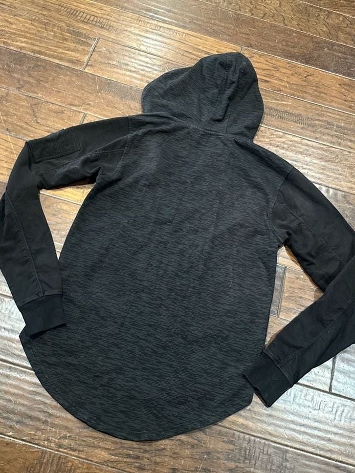Bleecker & Mercer Men's Quarter Zip Longline Hoodie with Sleeve Pocket Black/gry 7